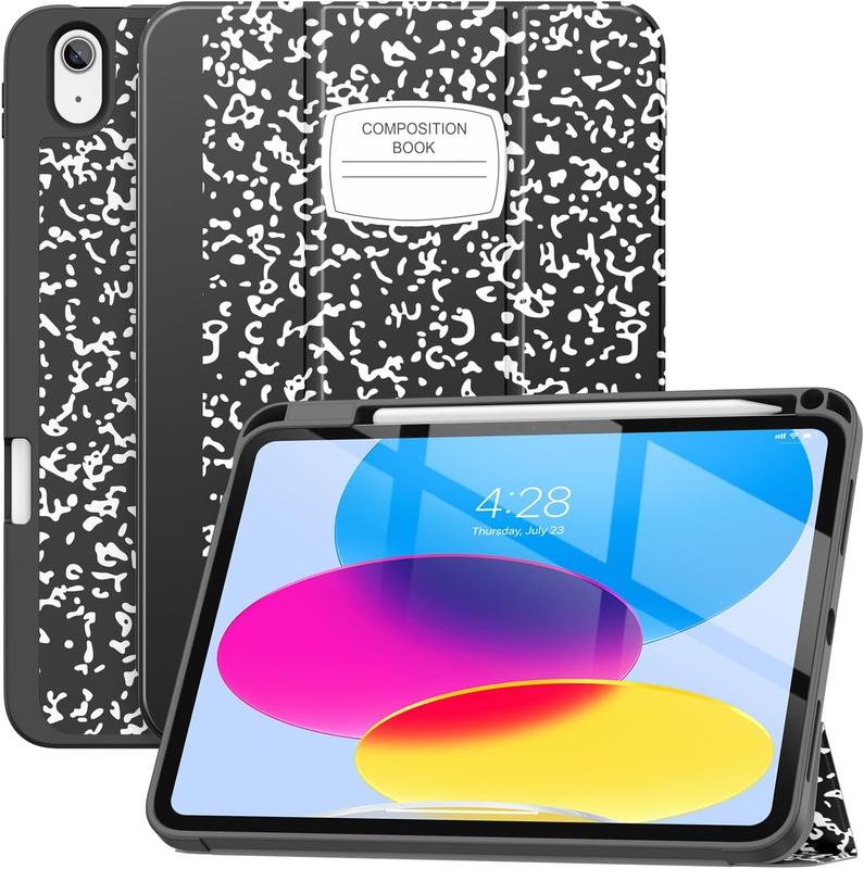 for iPad 10th Generation Case 2022 10.9 Inch with Pencil Holder, [Premium Shockproof + Auto Sleep Wake] with Soft TPU  Cover, Slim Trifold Stand for A2696 A2757 A2777,  Book Black