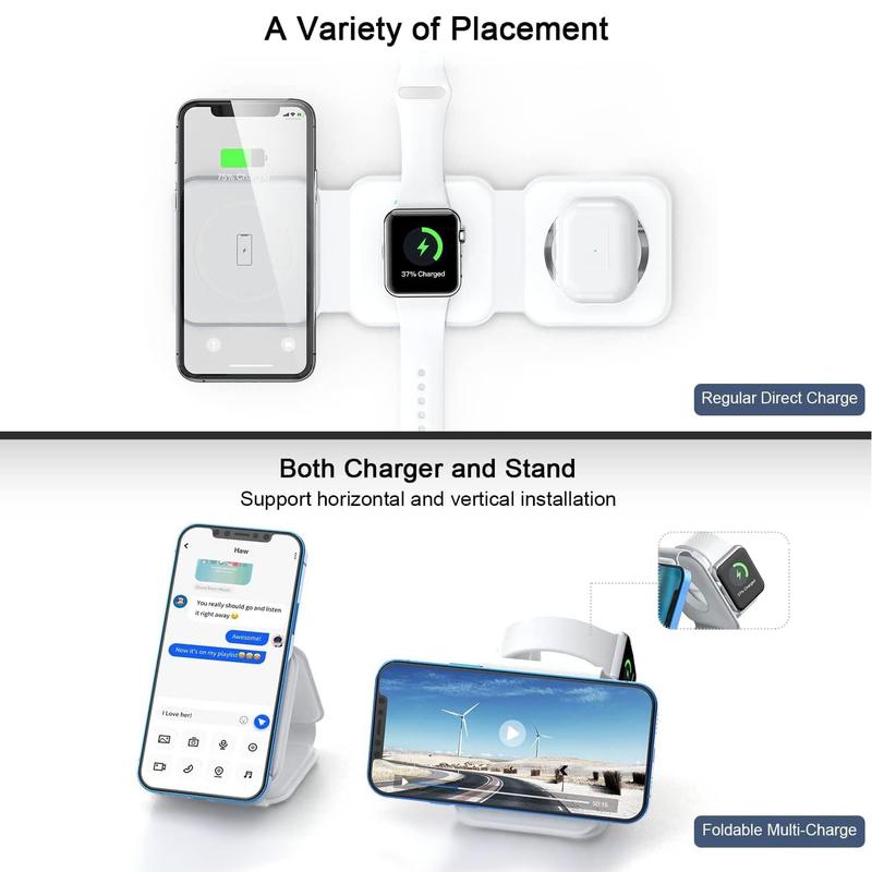 AwwPicks UCOMX Nano 3 in 1 Wireless Charger for iPhone,Magnetic Foldable 3 in 1 Charging Station,Travel Charger for Multple Devices for iPhone 16 15 14 13 12 Series,for AirPods 4 3 Pro Pro 2, for iWatch(Adapter Included) Halloween, Easter, Christmas Gifts