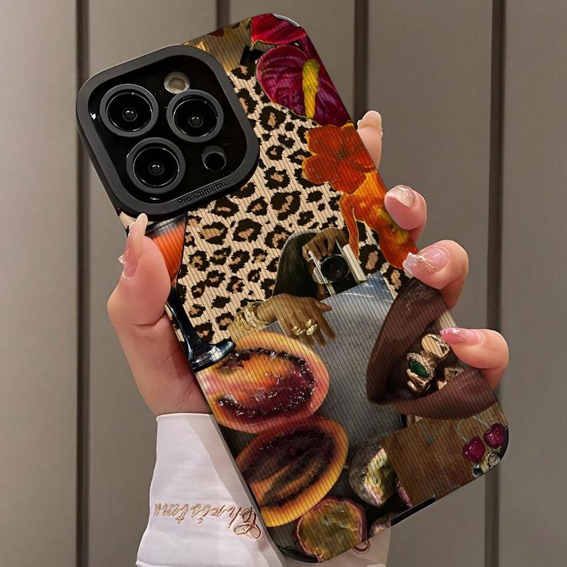 Fashion Leopard-Pattern Phone Case, Shockproof Phone Protective Cover, Phone Accessory Compatible with iPhone 11 12 13 14 15 16 Pro Max Pro Plus