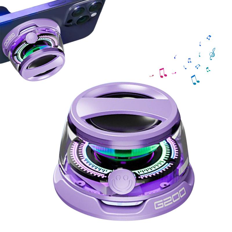 G200 Magnetic Bluetooth Speaker,Magnetic Mini Bluetooth Speaker, G200 5W mini Speakers Wireless with Bluetooth 5.3, RGB Light, Game Mode, 7H Playtime, Portable Phone Stand for iPhone, Travel, Golf Cart - Black Purple Christmas Gift