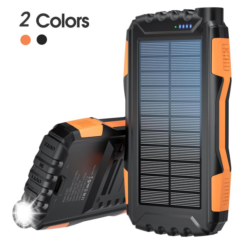 20000mAh Solar Powered Power Bank, Waterproof & Dustproof Large Capacity Power Bank with Bright Flashlight, Power Bank for iPhone Galaxy Galaxy