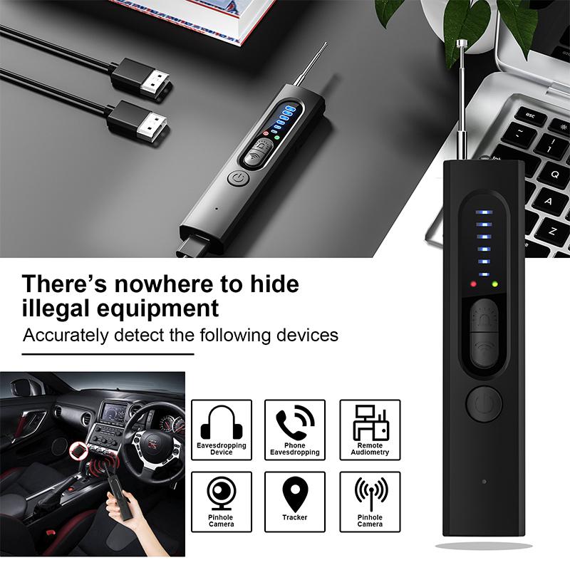 Hidden Spy Detector: 5-Sensitivity, 4 Modes Anti-Spy Camera, GPS, Bug Finder. Wireless Rechargeable for Travel, Home, Car. 30H Battery, Secure Your Privacy. Card Charging Magnetic Security