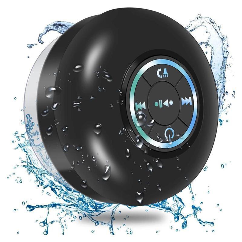 Mini Bluetooth Shower Speaker with LED light, Portable IPX4 Waterproof, Hands-Free Speakerphone Rechargeable, Wireless Stereo for Beach, Shower & Home