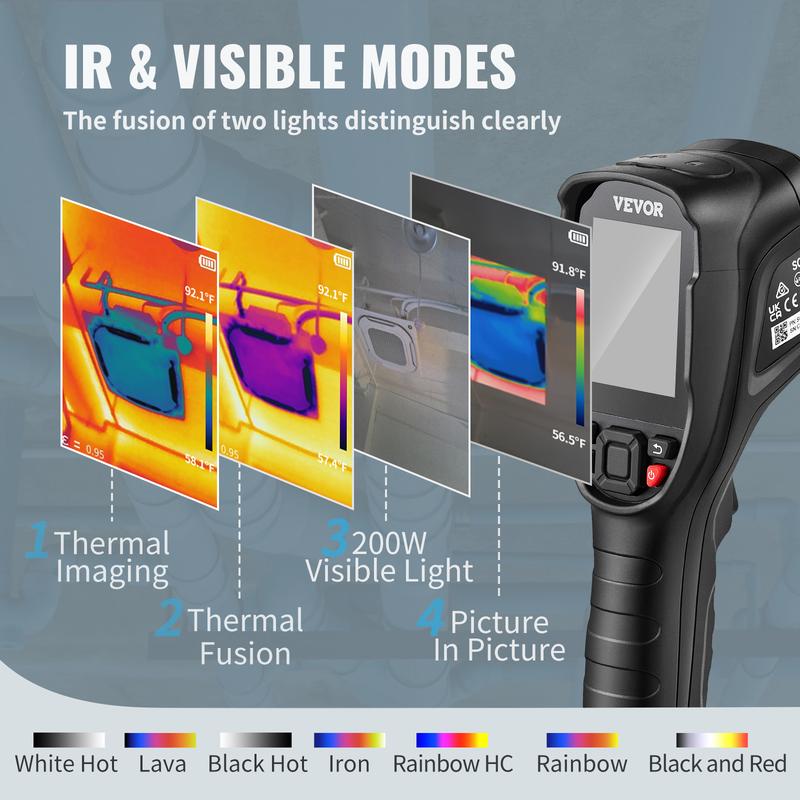 VEVOR Thermal Imaging Camera, 240x180 IR Resolution with 2MP Visual Camera, 20Hz Refresh Rate Infrared Camera with -4℉~1022℉ Temperature Range, 64G Built-in SD Card and Rechargeable Li-ion Battery Audio Cable