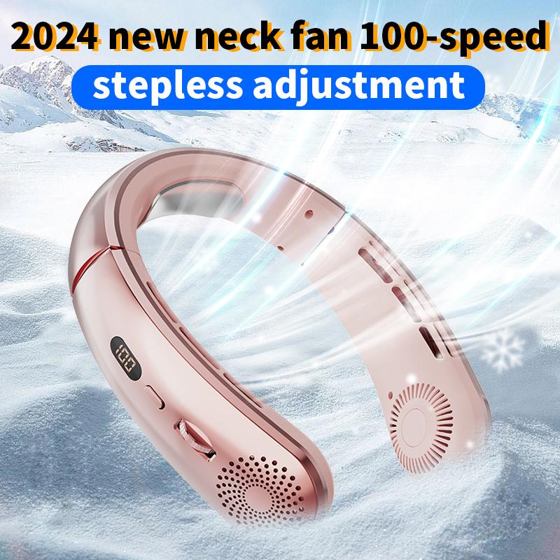 2024 Upgraded Portable Neck Fan - Bladeless, 360° Surround Airflow, Adjustable & Rotatable Wind Direction, USB Rechargeable, Wearable Cooling Device with 100 Speeds for Indoor Outdoor Use