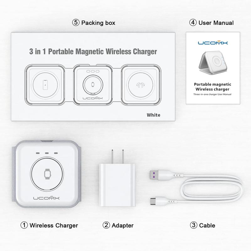 AwwPicks UCOMX Nano 3 in 1 Wireless Charger for iPhone,Magnetic Foldable 3 in 1 Charging Station,Travel Charger for Multple Devices for iPhone 16 15 14 13 12 Series,for AirPods 4 3 Pro Pro 2, for iWatch(Adapter Included) Halloween, Easter, Christmas Gifts