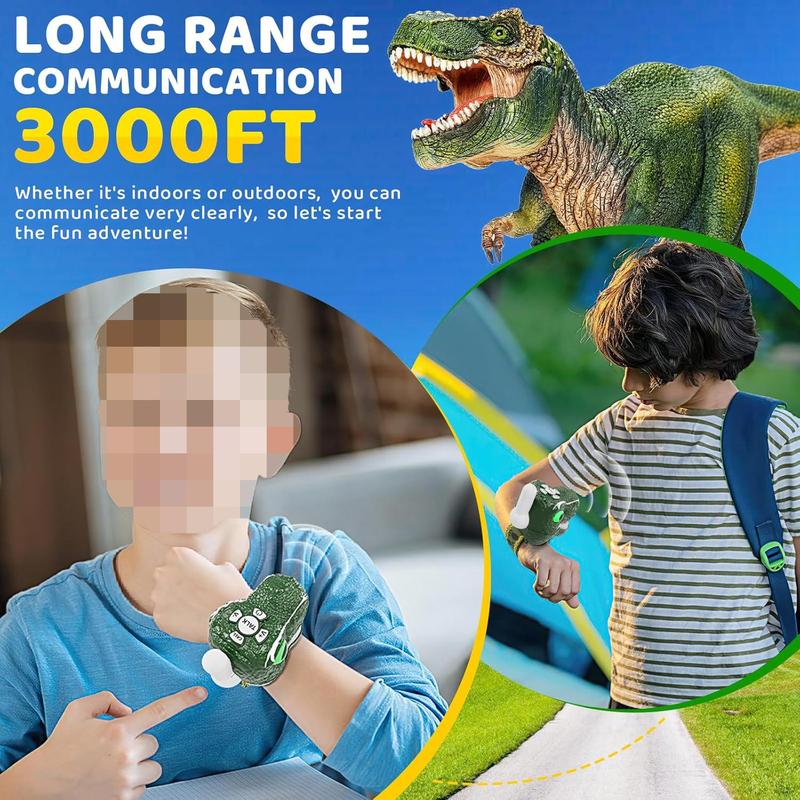 Dinosaur Walkie Talkies for Kids 2 Pack Camping Gear T-Rex Outdoor Toys for Boys Age 4-12 Year Old 3 Channel Long Range Birthday Gifts Halloween Christmas Stocking Stuffers