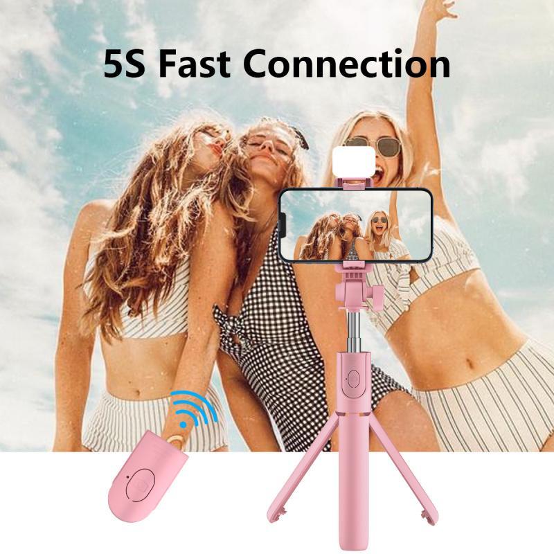 Wireless Selfie Stick with Rechargeable Flash Light & Remote Control, Multifunctional Phone Holder for Live Streaming, Travel & Photography