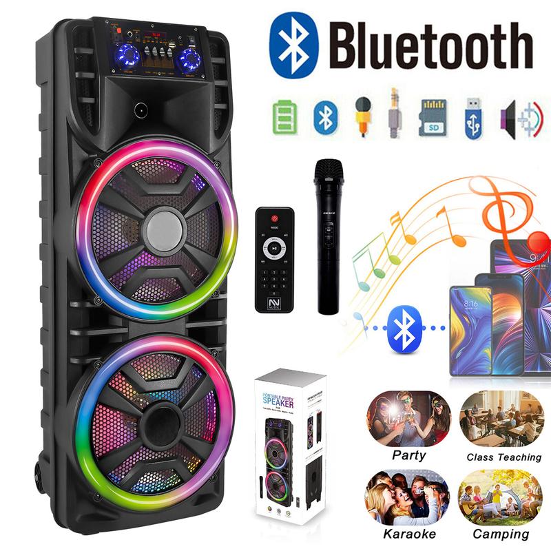 Dual 12 inch Karaoke Speaker System Portable Party Box Loud Big Speaker Wireless Bluetooth TWS Rechargeable FM Radio Remote Control Microphone LED Lighting