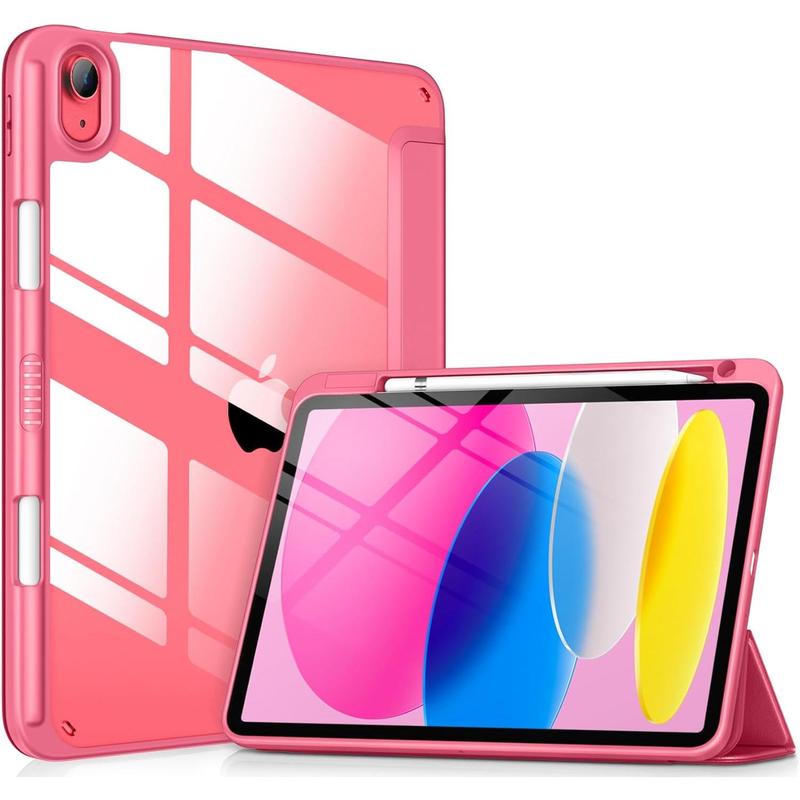 for iPad 10th generation case 2022, 10.9 inch case with clear transparent back and TPU shockproof frame cover [built-in pencil holder, support auto sleep wake]-watermelon