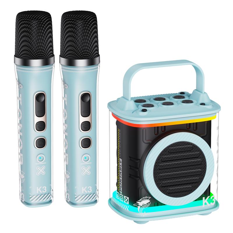 TONOR Mini Karaoke Machine with 2 Wireless Microphones, Portable Bluetooth Speaker for Kids Adults with Microfono Mic and Colorful LED Lights, Children Girls Boys Birthday Gift Home Singing Party