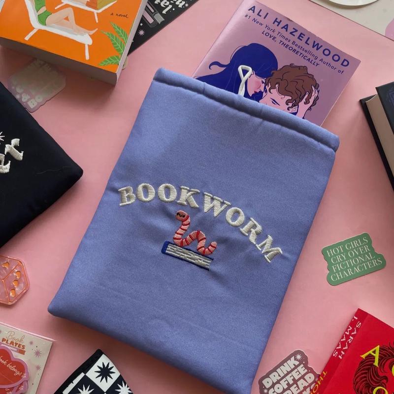 Embroidered Bookworm Padded EReader Sleeve