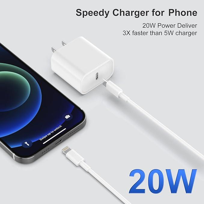 iPhone Charger, 2 Pack 20W PD USB C Wall Fast Charger Adapter with 2 Pack 6FT Type C to Lightning Cable Compatible for iPhone 14 13 12 11 Pro Max XR XS X,iPad