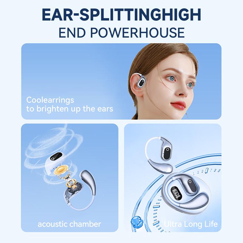 Open-ear Earbuds,Wireless Bluetooth Headset 5.4, Waterproof,48Hrs Playtime,On Ear Headphones Immersive Premium Sound Long Distance Connection Headset with Charging Case Audio Electronic