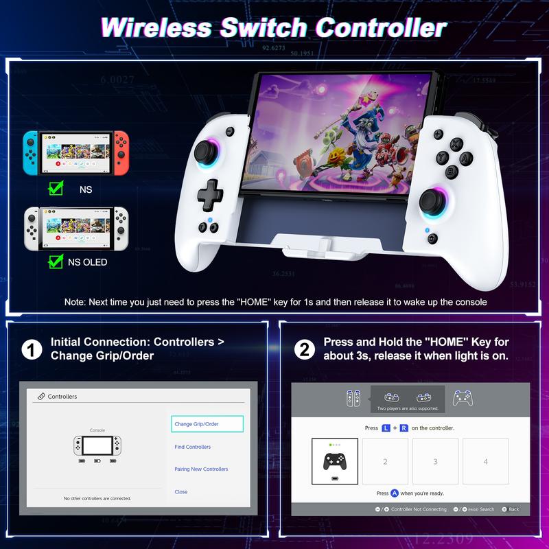 Switch Controllers for Switch OLED,Switch Wireless Pro Controller Joypad, Full-Size Ergonomic Handheld Mode Controller with Battery RGB Turbo Programming