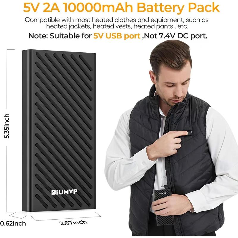 Heated Vest Battery Pack,10000mAh 5V 2A Power Bank Specially Designed for Heated Jacket, Heated Clothes,Heated Coat,Heated Pants.