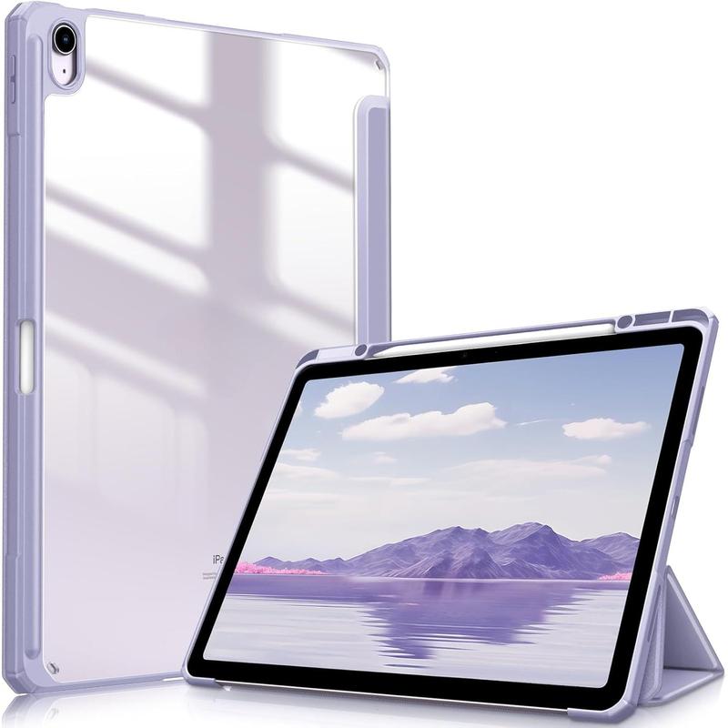 Hybrid Slim Case for iPad Air 13-inch (M2) 2024, [Built-in Pencil Holder] Shockproof Cover with Clear Transparent Back Shell, Lilac Purple