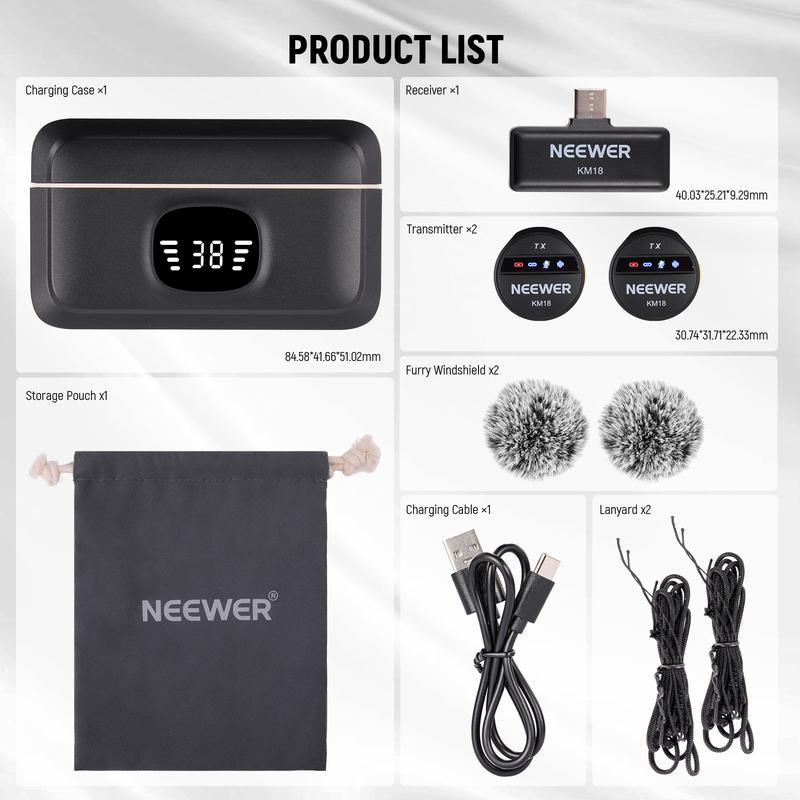 NEEWER KM18 Wireless Button Lavalier Microphone Kit For iPhone 15 16 Android Laptop with Type C