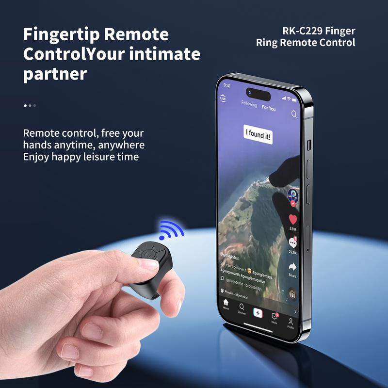 Wireless Remote Control Ring, Selfie Video Controller for Phone, Automatic Page Turner for Various APP, Mobile Remote Control, Selfie Accessories