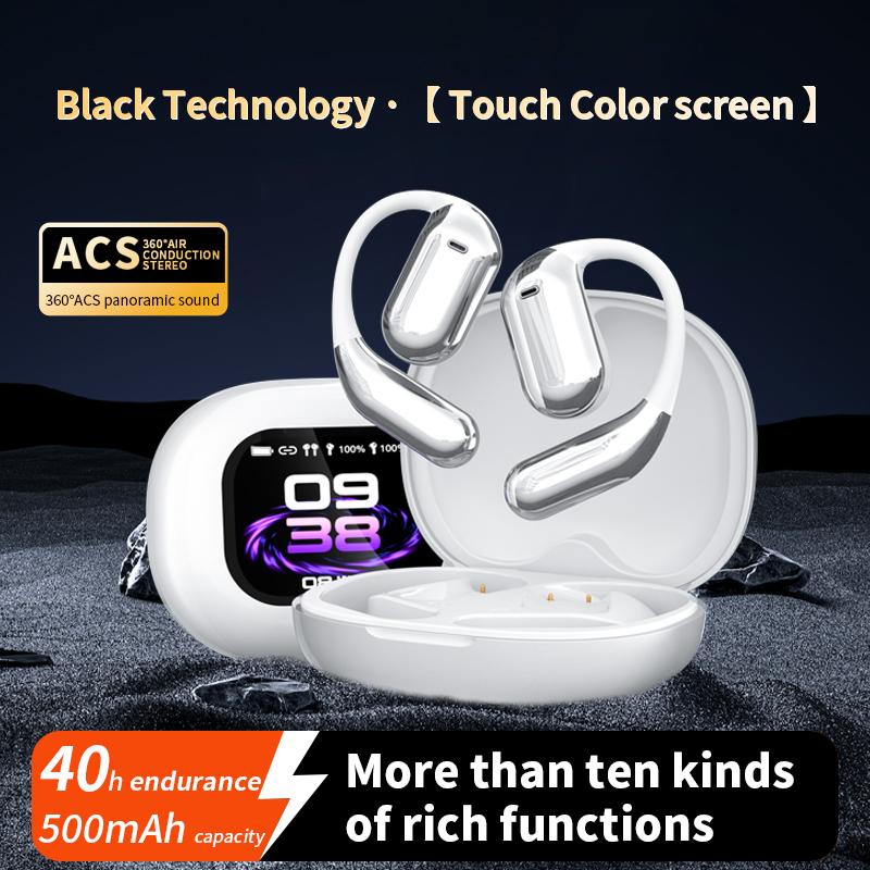 Touchscreen OWS earbuds open ear Bluetooth earphones IPX5 waterproof headset HIFI sound Fullcolor display charging case Light-weight sports Audio