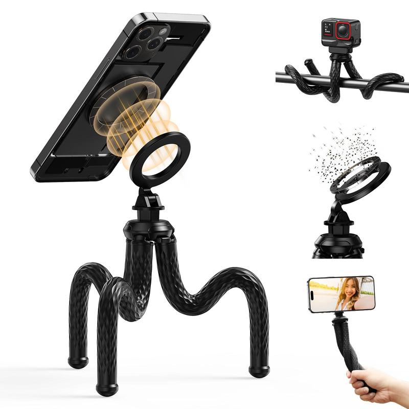 Magnetic Flexible Tripod Stand, Compatible with Pocket 3, DJI Osmo Action 4 3, and GoPro – Bendable Phone Holder for Magsafe, Strollers, Treadmills, Bikes, Motorcycles,  Phone Holder Selfie Stick for Video Recording for iPhone Android