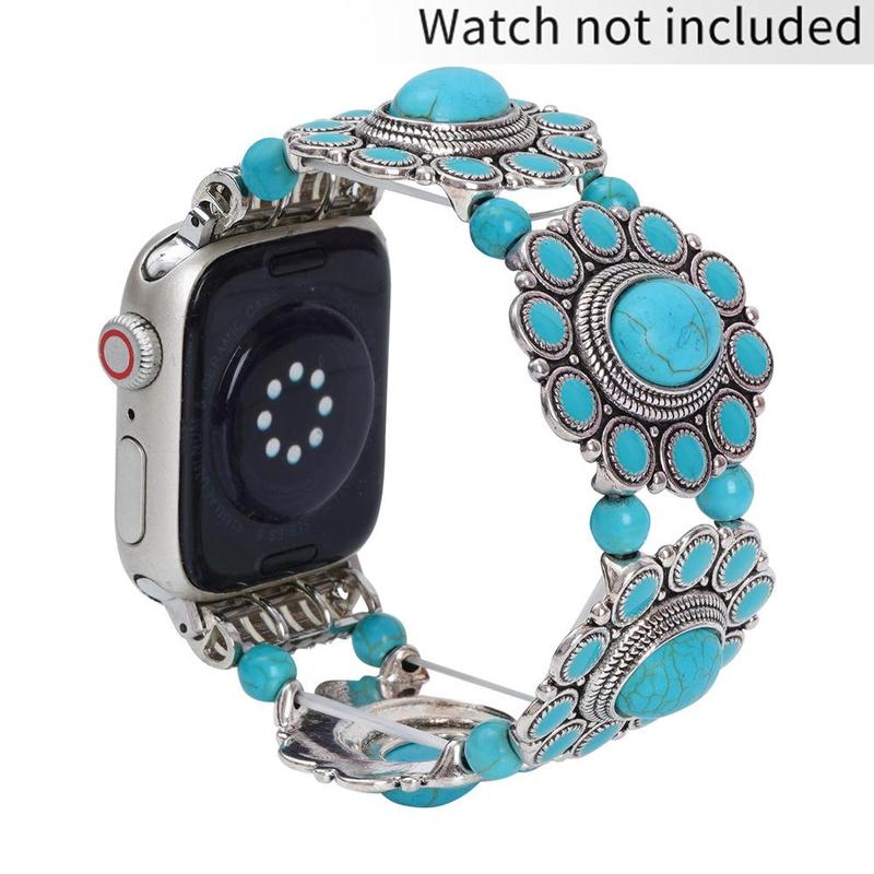 GIROUETTE Boho Style Turquoise Beaded Watch Band (Band Only), 1 Count Fashionable Watch Band for Women, Replacement Watch Band for Apple Watch Series 9 8 7 6 5 4 3 2 1 SE SE2