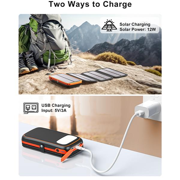 Solar Charger Power Bank, 27000mAh USB C Solar Phone Charger with 3 USB Outputs with 4 Foldable Solar Panels Battery Pack Charger Compatible with Most Smart Phone