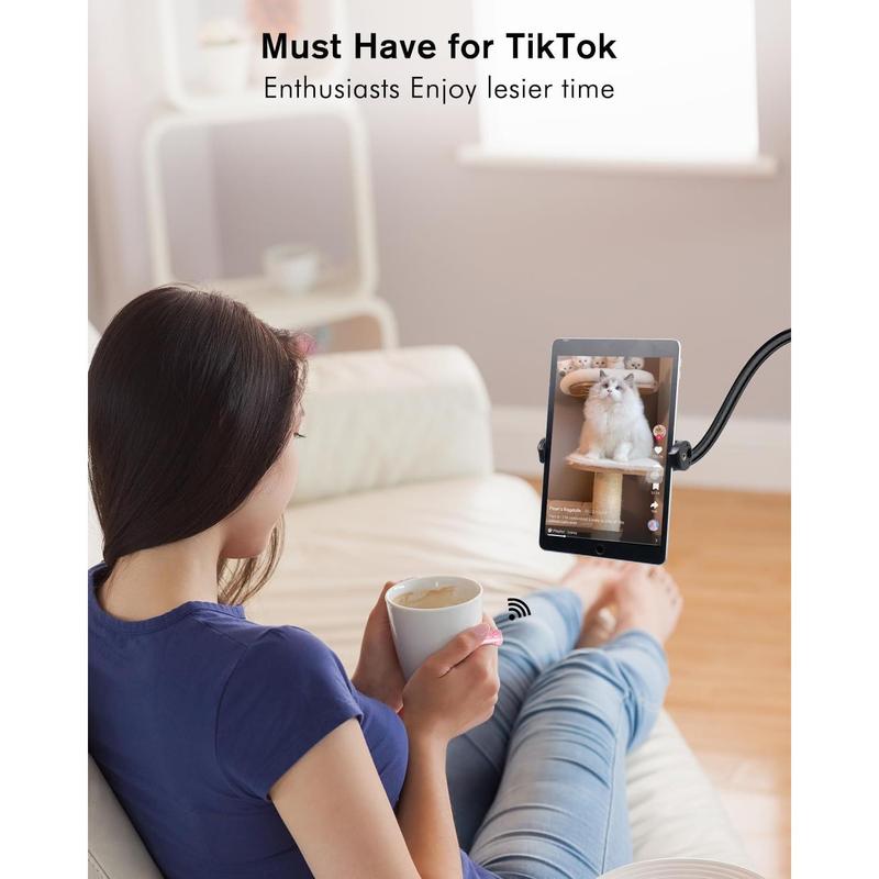 Remote Scrolling Ring for TikTok, 2-in-1 TIK Tok Scroller Ring with Phone Holder, Wireless Page Turner for iPad iPhone Ebook Reading, Photo Taking Video Recording Remote for iOS Android Devices Black tiktok  remote