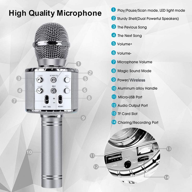 4 in 1 Karaoke  Microphone with LED Lights, Portable Microphone for ,  Gifts Toys for , Girls, Boys and Adults ()