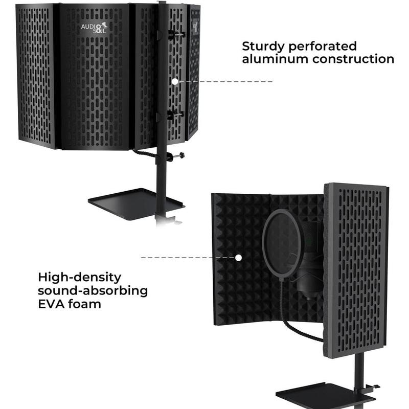 Professional Recording Microphone Isolation Shield - High-Density Acoustic , Adjustable Foldable Design, Portable Sound Absorbing Panel for Studio Recording and Voiceovers