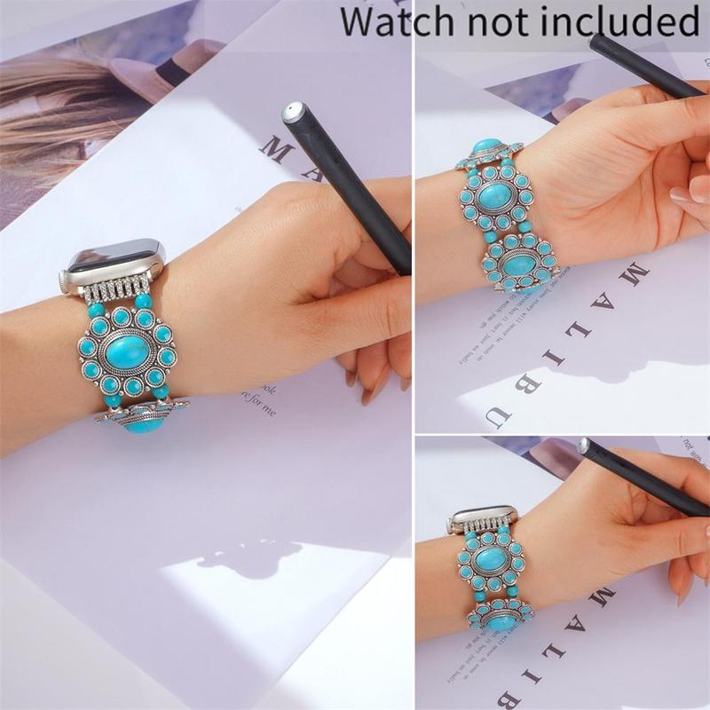 GIROUETTE Boho Style Turquoise Beaded Watch Band (Band Only), 1 Count Fashionable Watch Band for Women, Replacement Watch Band for Apple Watch Series 9 8 7 6 5 4 3 2 1 SE SE2