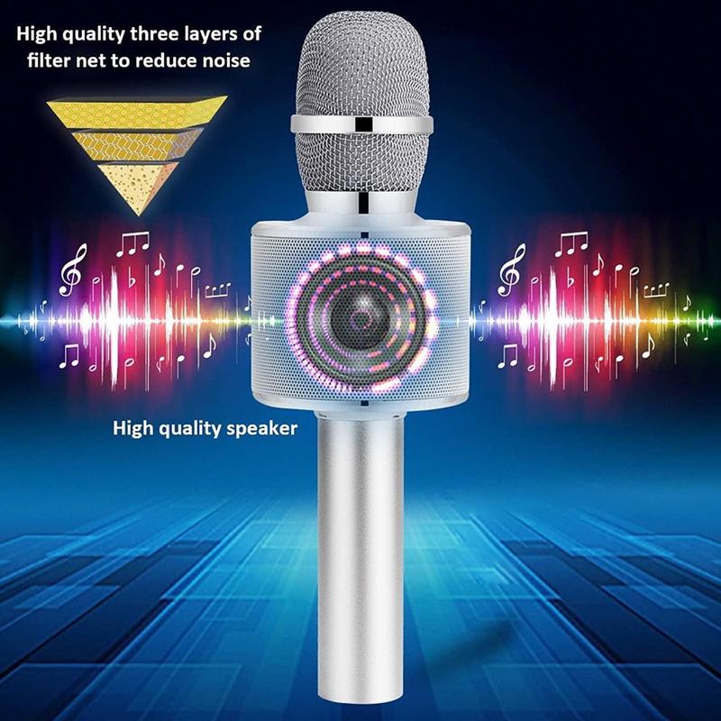 Karaoke Microphone,3-in-1 Portable Handheld Mic Speaker for All Smartphones,Gifts for  Adults All  Q37()