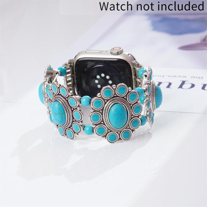 GIROUETTE Boho Style Turquoise Beaded Watch Band (Band Only), 1 Count Fashionable Watch Band for Women, Replacement Watch Band for Apple Watch Series 9 8 7 6 5 4 3 2 1 SE SE2