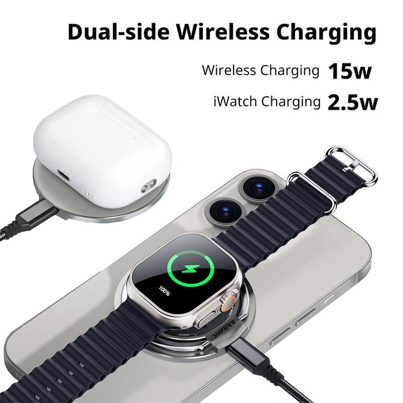 Superv Dual-side Charging Magnetic Wireless Charger with Foldable Phone Ring Holder Stand, Portable Magnetic Wireless Charger Phone Holder, Smartphone Accessories for Home & Office, Magnetic Holder, Portable Stand Foldable