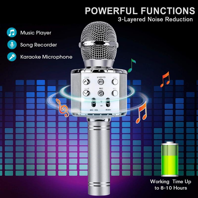 4 in 1 Karaoke  Microphone with LED Lights, Portable Microphone for ,  Gifts Toys for , Girls, Boys and Adults ()