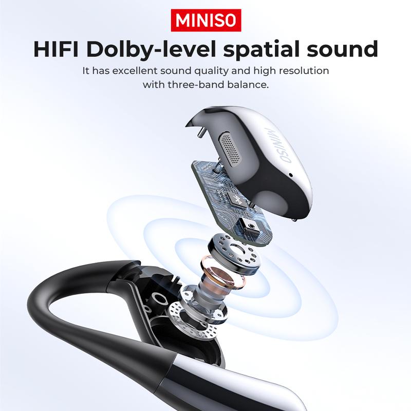 MINISO MS182 AI Headphones OWS Translation Wireless Bluetooth Earbuds HIFI Sound Quality Support 31 Languages Real Time Bluetooth Translation Earphones Support Playing Music Phone Calls Headphones Full Color Display Touch Screen Built-in Microphone