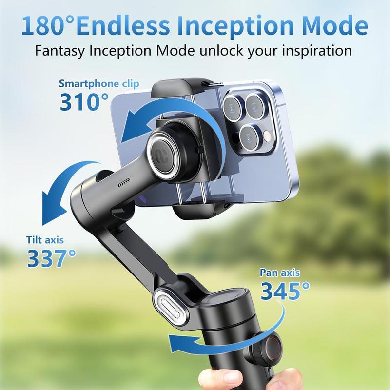 AI Tracking Phone Gimbal Stabilizer, 3-Axis Smartphone Foldable Gimbal for iPhone, Gimbal with Focus Wheel Vlog Stabilizer for iPhone 15 14 Pro Max & Android, Cellphone Accessories Selfie Folding Selfie Folding Selfie Folding