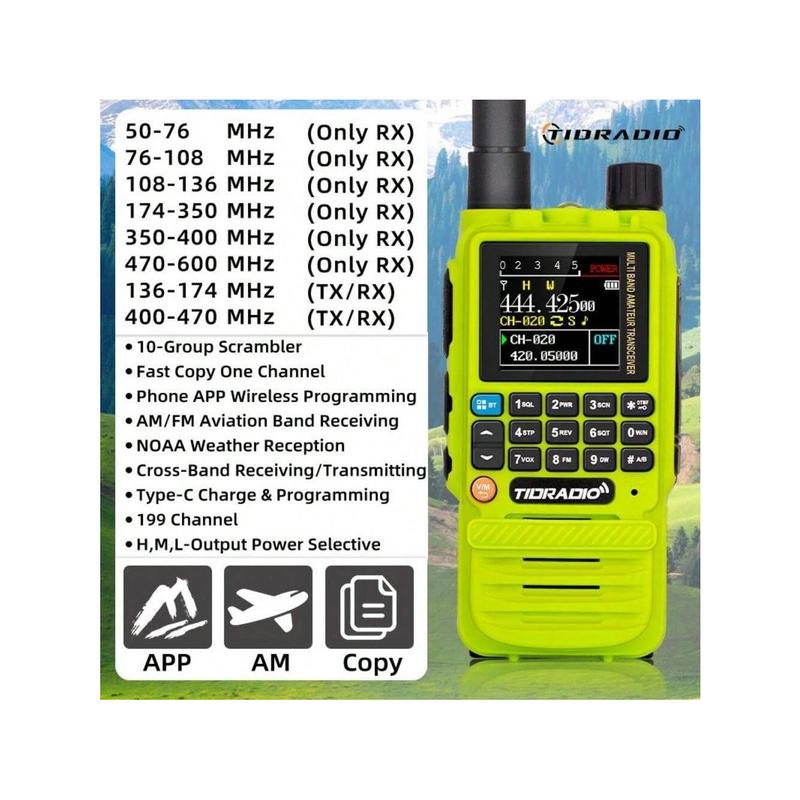 TIDRADIO TD-H3 Ham Radio Multi-Band Two Way Radio With AirBand & TD-771 Long Antenna,USB-C Programming & Charging,2500mAh Battery,One Key Frequency Match,DTMF FM AM NOAA VOX SCAN,Walkie Talkies