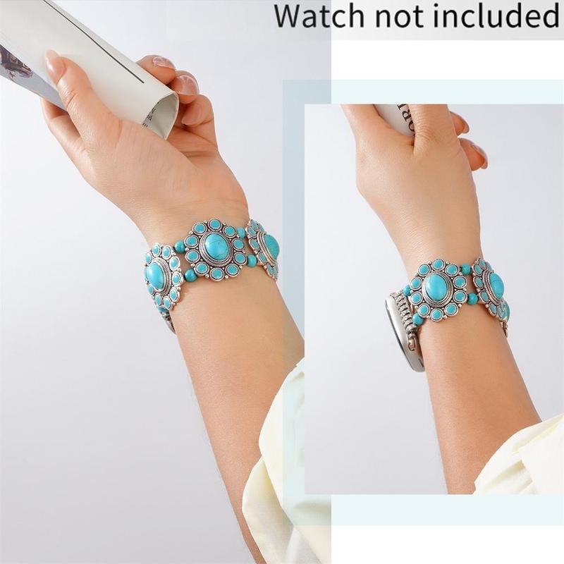 GIROUETTE Boho Style Turquoise Beaded Watch Band (Band Only), 1 Count Fashionable Watch Band for Women, Replacement Watch Band for Apple Watch Series 9 8 7 6 5 4 3 2 1 SE SE2