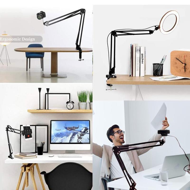 Overhead Tripod Mount for Camera Webcam Selfie Light, 1 Box Ergonomic Desktop Stand with Flexible Over Head Arm & Phone Holder, Table Stand Accessory, Selfie Phone Stand