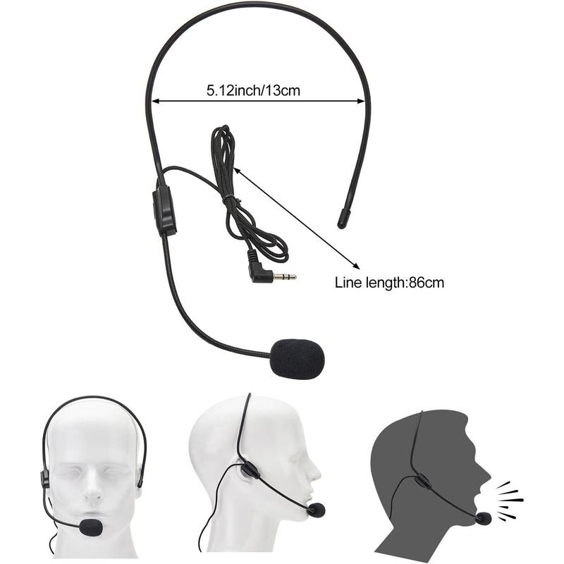 2 Sets of Headworn Microphones, Flexible Wired Boom, 3.5mm Black Interface, Suitable for Teachers, Speakers, Dancers, Presenters, Singers, Coaches, Elderly People, etc.