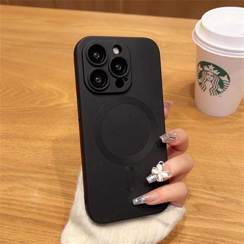 Matte Magnetic Phone Case for iPhone 16 15 14 13 12 11 Pro Max Plus Magsafe Wireless Charge Armor Shockproof Cover with Full Camera Len Protector Durable Silicone Slim Shockproof Cute Cellphone Cover,Phone Accossories