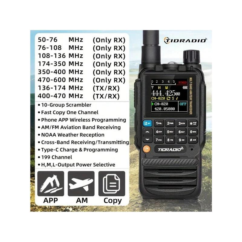 TIDRADIO TD-H3 Ham Radio Multi-Band Two Way Radio With AirBand & TD-771 Long Antenna,USB-C Programming & Charging,2500mAh Battery,One Key Frequency Match,DTMF FM AM NOAA VOX SCAN,Walkie Talkies