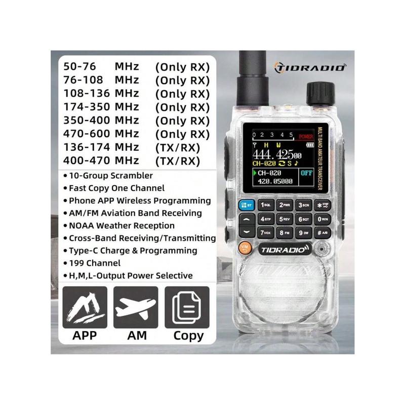 TIDRADIO TD-H3 Ham Radio Multi-Band Two Way Radio With AirBand & TD-771 Long Antenna,USB-C Programming & Charging,2500mAh Battery,One Key Frequency Match,DTMF FM AM NOAA VOX SCAN,Walkie Talkies