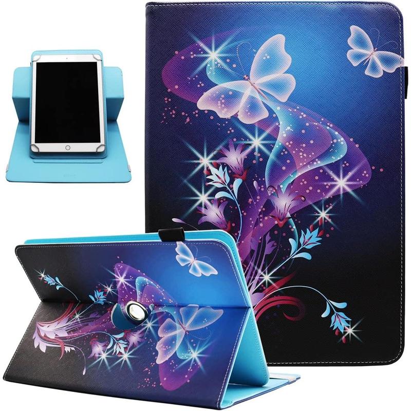 Universal 10 10.1 Inch Android Tablet Case, Dluggs 360 Degree Rotating Multi-Angle Viewing Stand Universal Case Cover for 10 10.1 and All 9.5-10.5 Inch Tablet, Shiny Butterfly