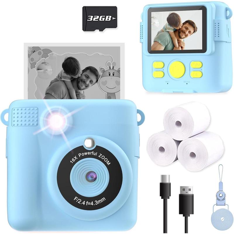 Camera Instant Print, Christmas Birthday Gifts for   3-12, Selfie Digital Camera with 1080P Videos, Portable Travel Camera  for 4 5 6 7 8 9 Year Old Boys