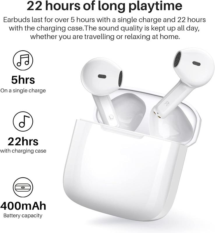 Earbud In Ear Bluetooth 5.3 Audio Lightweight Headset with Talking Noise Cancellation, Reset Button, Premium Sound Headphone Connection Electronic  Charging Case Open Ear Earbuds Bluetooth Long Battery Life Phones Iron