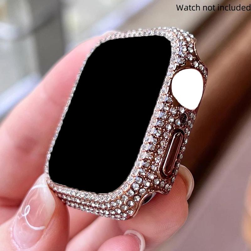 2 In 1 Ultra-thin Tempered Glass Smart Watch Screen Protector & Case, Rhinestone Decor Smart Watch Case, Compatible with Apple Watch Series SE 9 8 7 6 5 4 3 2 1, Smart Watch Accessories