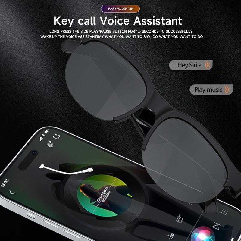 Wireless Glasses Headset, Built-in Mic & Speakers, Voice Assistant, UV Protection, Bluetooth Glasses for Office, Driving, Cycling Outdoor Sports