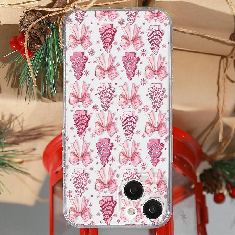 Cute Christmas Tree & Bowknot Pattern Phone Case, 1 Count Decorative Phone Protector Cover, Phone Accessories for iPhone 11 12 13 14 15 16 Series